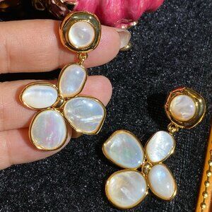 Natural MOP Floral Cluster Drop Earrings